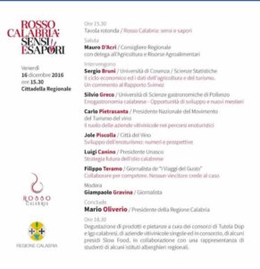 Il programma della manifestazione Rosso Calabria